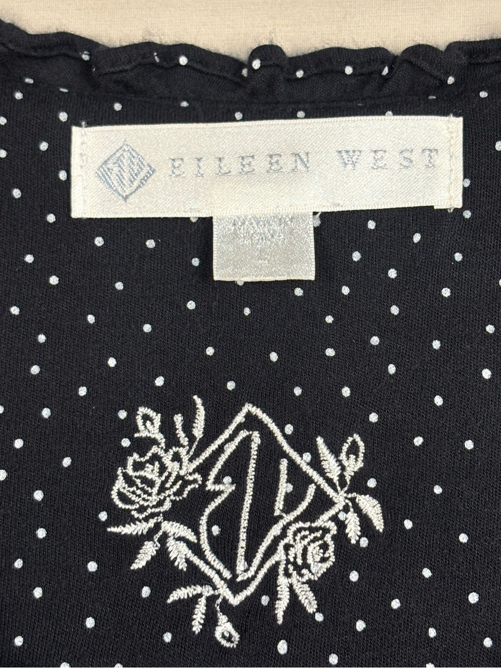 Eileen West Black White Polka Dot Modal Ruffle Nightgown Lounge Dress L - Picture 3 of 6